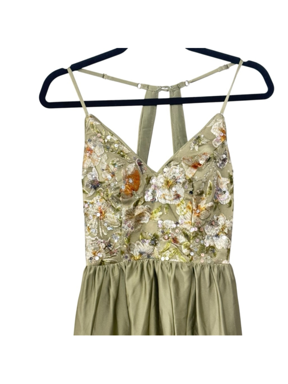 Size 2 Azazie Atelier Olive Green Floral Embroidered special occasion dress gown - Picture 3 of 10
